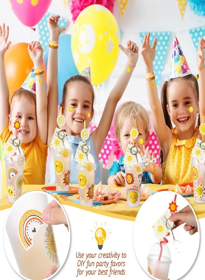 Remuuly 179 Pcs First Trip Around the Sun, Bohemian Hippie Sunshine Theme Party Tableware Includes Cups Straw Sticker Keychain Bracelet Pendant Badges for Baby Shower Birthday Party Gifts, Serves 16 - Image 3